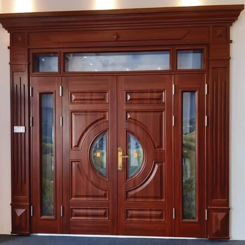 Cổng sắt 4 cánh giả gỗ ở tại Hà Nội 